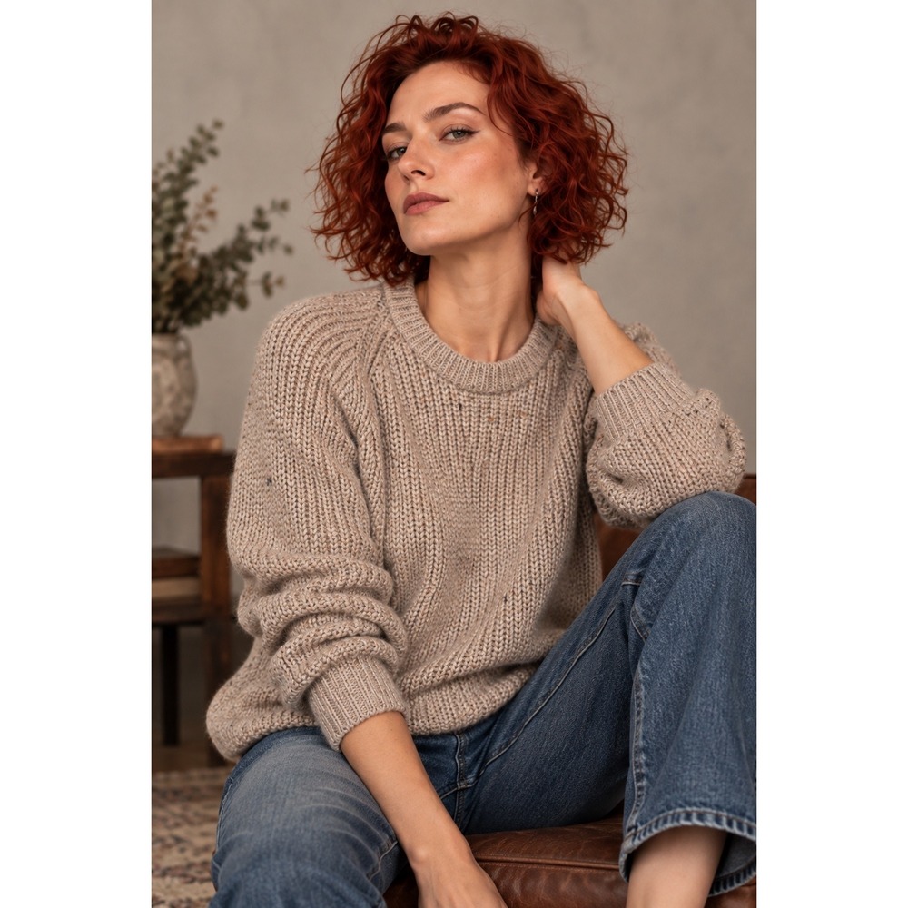 Aran Crafts M 100% Wool Irish Sweater Flecked Oatmeal Knit